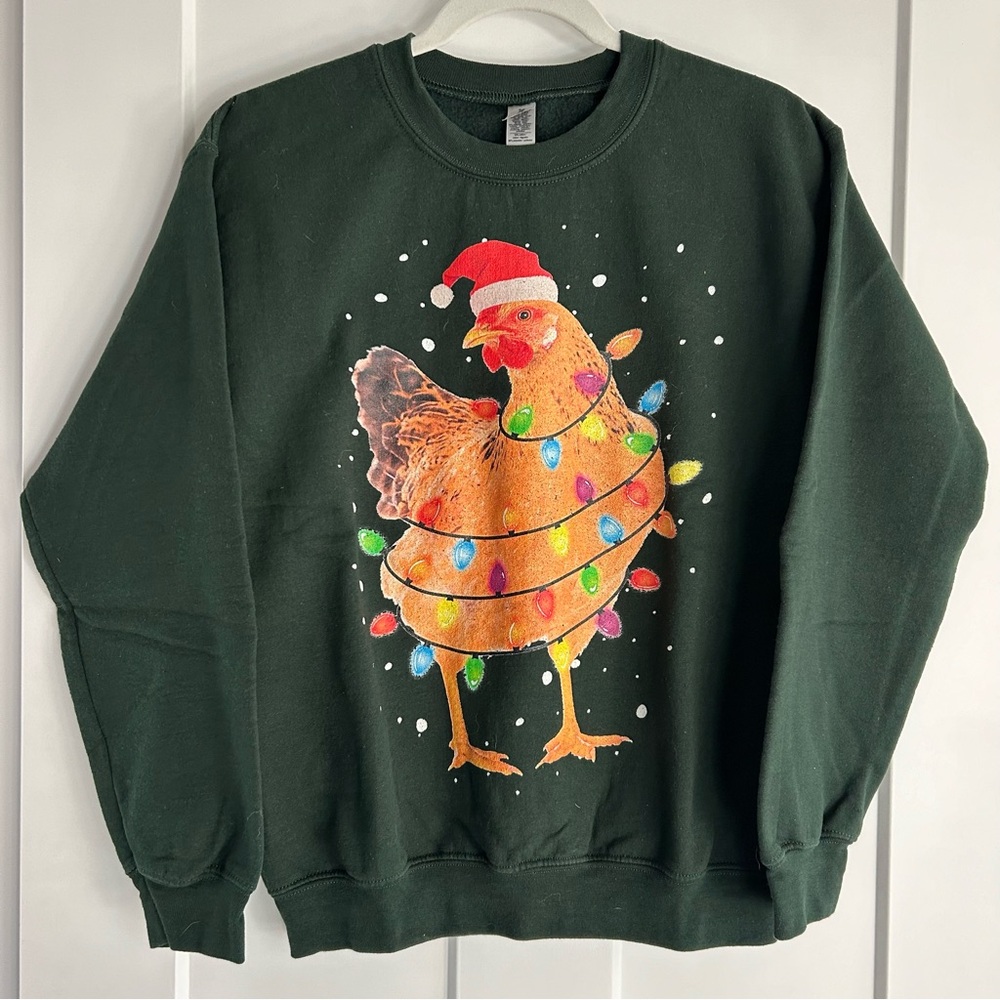 Gildan Green Chicken Christmas Holiday Sweatshirt Size Small